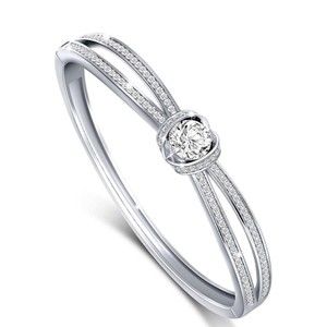 Women’s Silver Crystal Bangle Bracelet, Elegant Zirconia Diamond-Like Gift for H